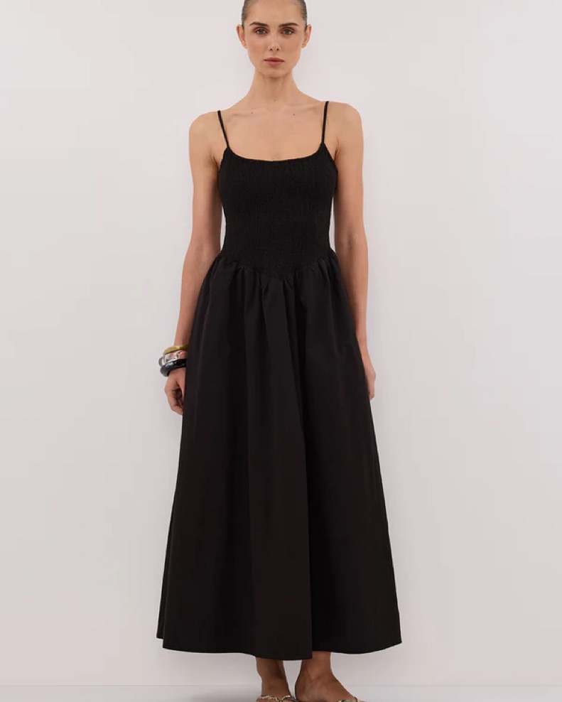 knee length dresses for ladies ALMA BLACK ASYM LINEN MIDI DRESS  DISSH