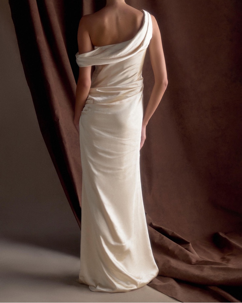 meshki bridesmaid dress Iris Long Sleeve Satin Maxi Dress - Dark Chocolate main image 0