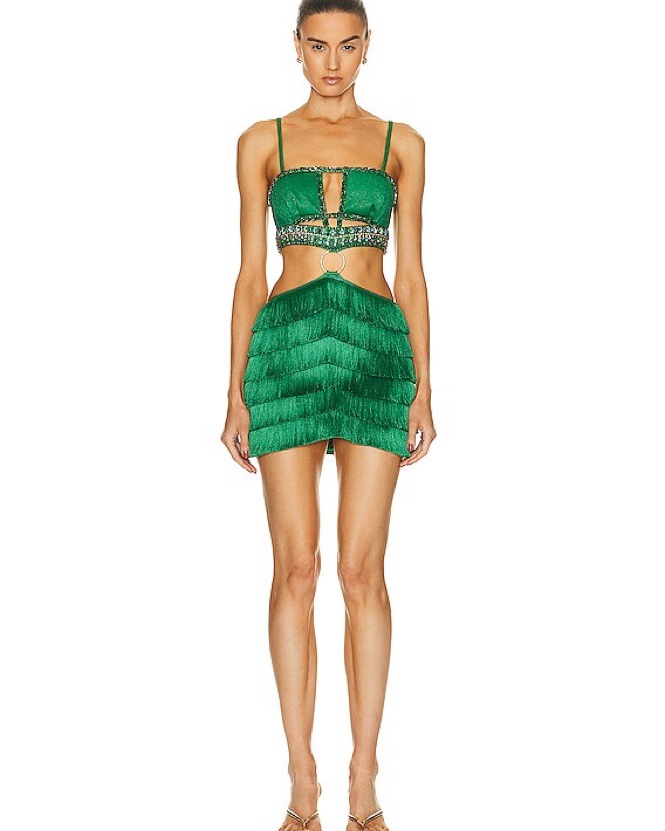 Patbo Green Jewel Fringe Dress Xs Rare by PatBo - Pickle