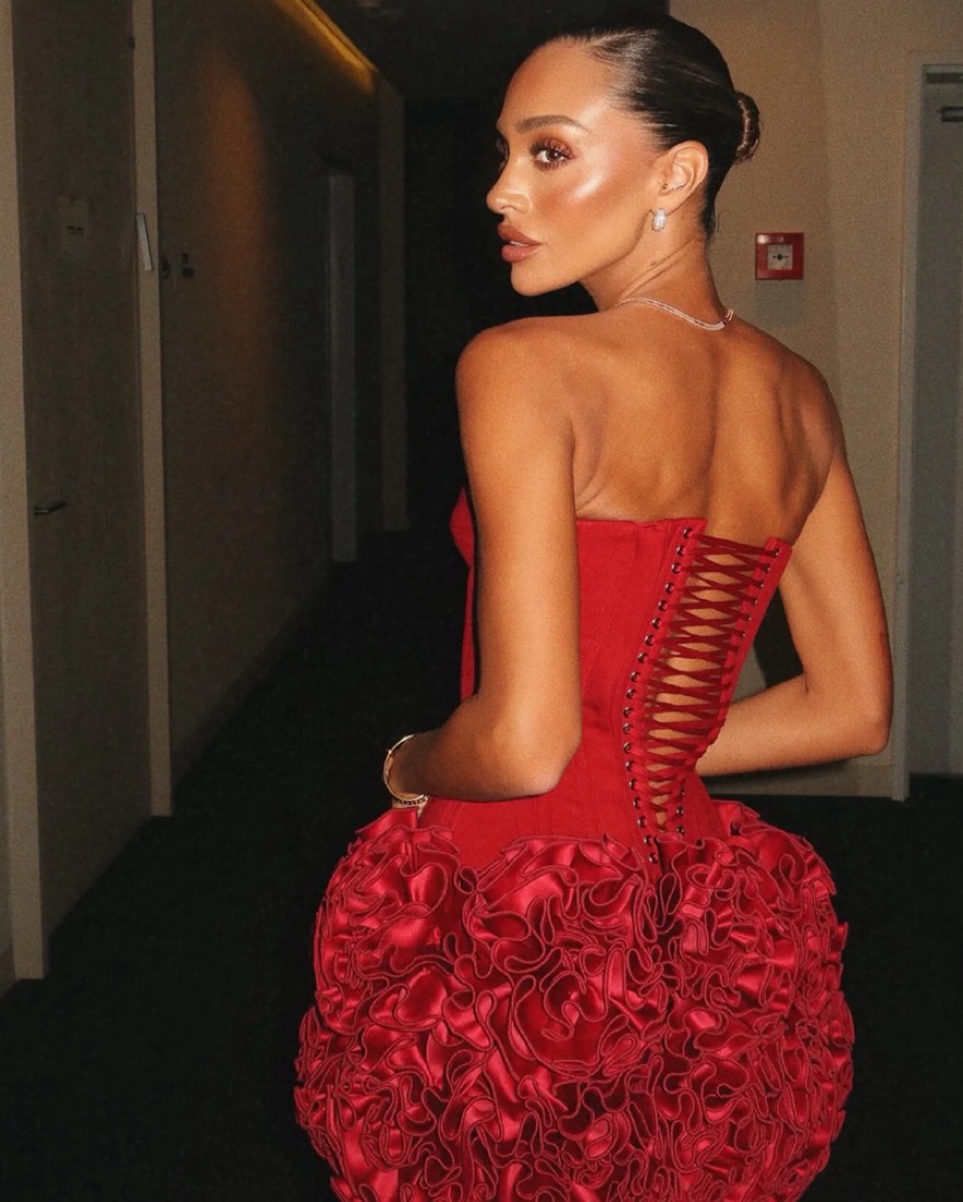 Red Ruffled Corset Mini Dress - Image 3