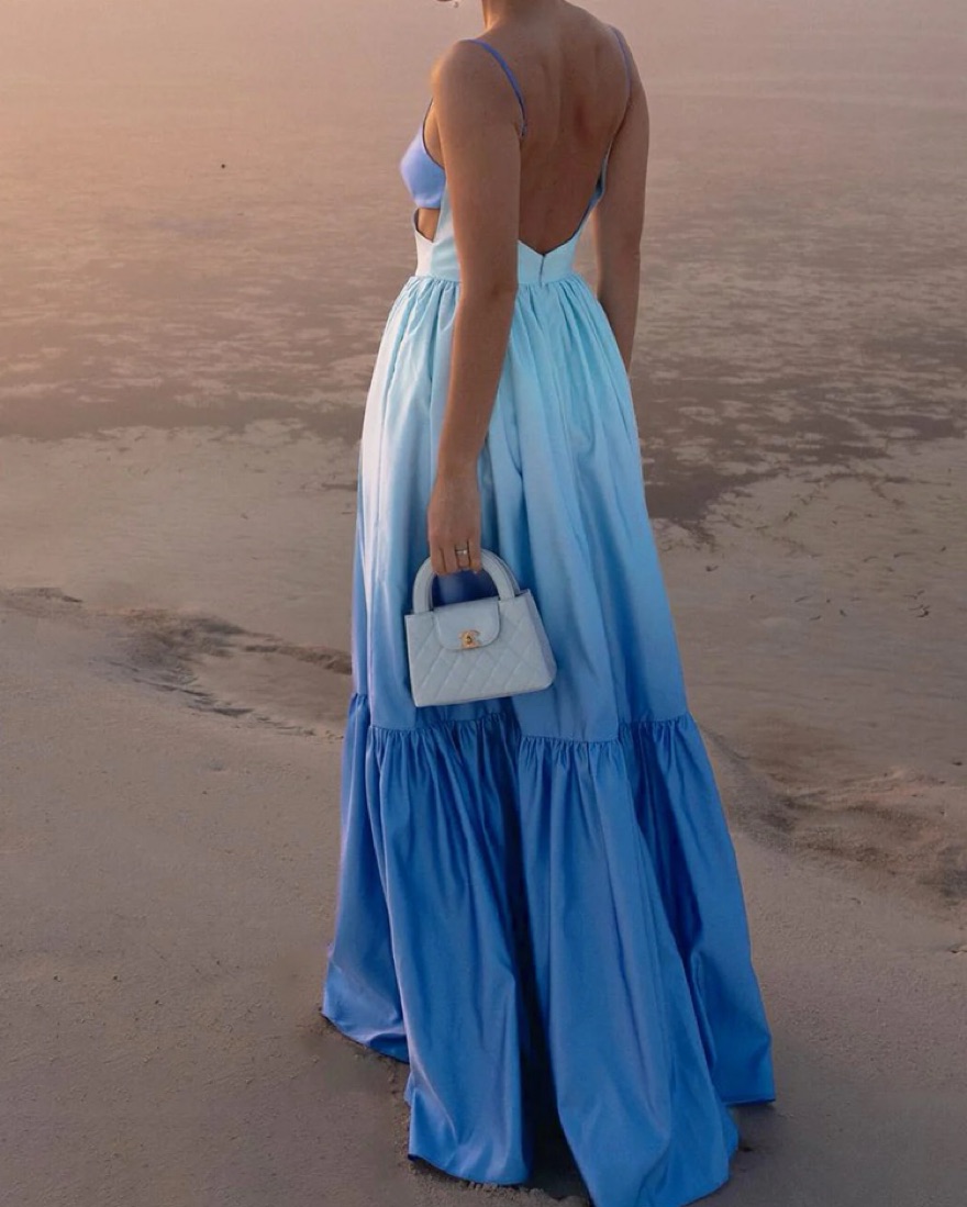 Backless Cutout Blue Long Dress by Commense - Pickle