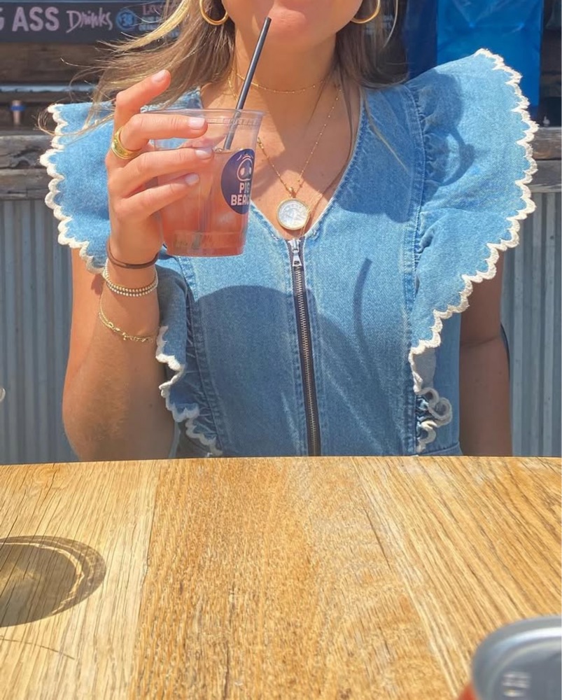 Denim Jumpsuit w/ Ruffled Sleeves - Sea - Image 2