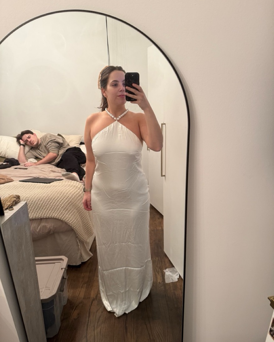 open lace back dress Open-Back Pearl-Draped Bridal Gown – HAREM's Brides main image 0