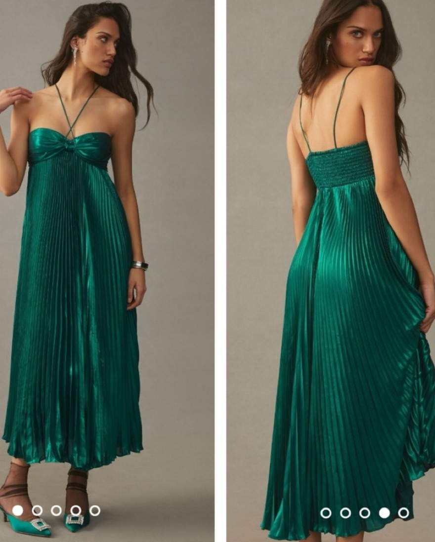 knee length dresses for ladies BNWT Anthropologie Green Satin Midi Dress main image 1