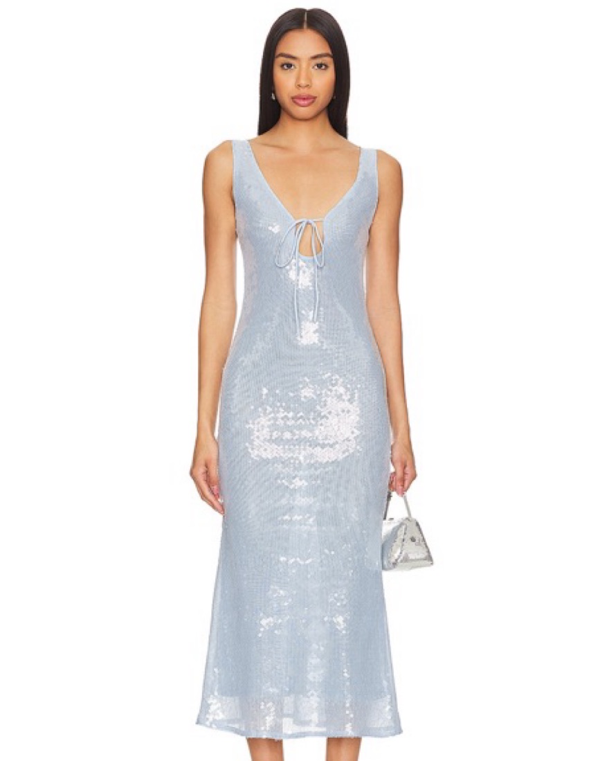 Sequin Midi Dress In Light Blue - Image 3