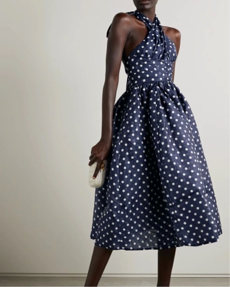 Navy Polka Dot Halter Midi Dress by Zimmermann - Pickle