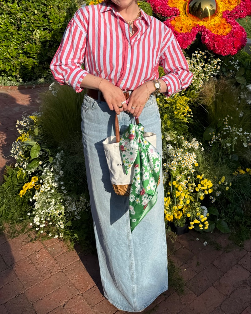 Floor Length Denim Skirt with Slit - Image 1