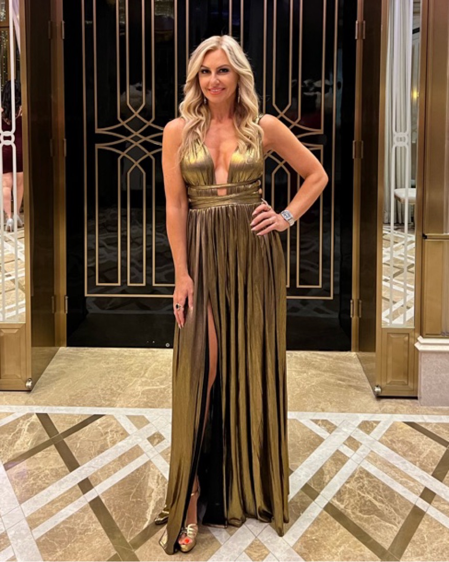 slim fit dress slacks Hema Embossed Gold Jacquard Goddess Gown with Iris Drape main image 1