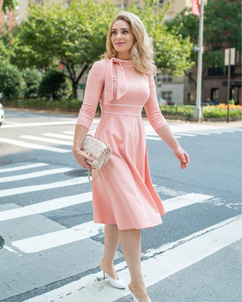 open lace back dress Self-Portrait - Pink Crepe Midi Dress main image 1