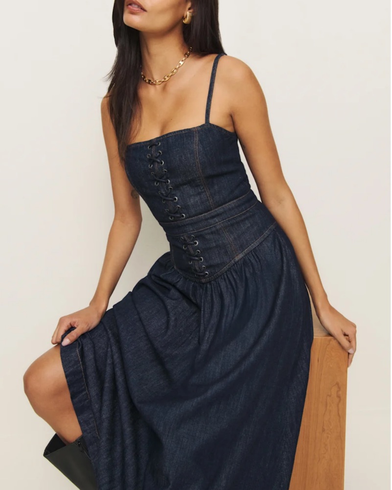 Reformation Florentina Denim Midi Dress by Reformation - Pickle