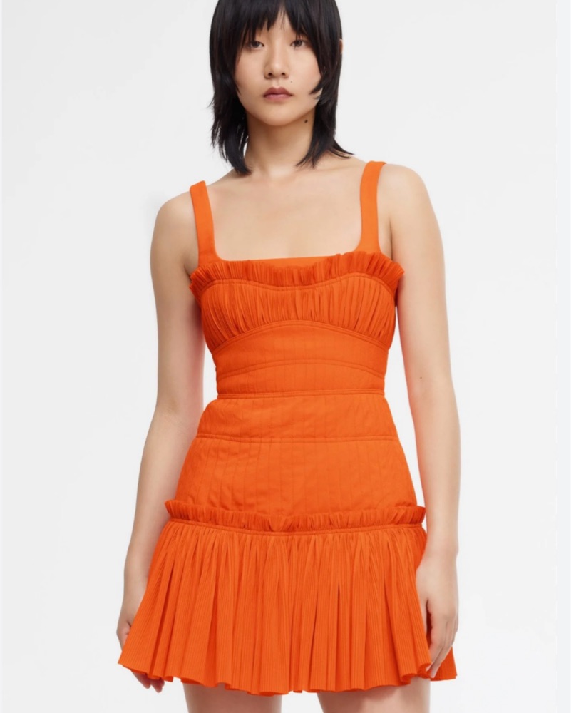 strapless open back dress Lavetir Orange A-Line/Princess Illusion Scoop Appliques Ruched Mother of The Bride Dresses with Cape 2026 main image 1