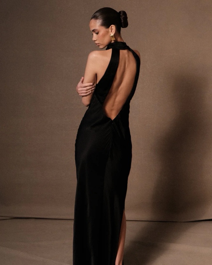 slim fit dress slacks Aura | Lime Green Halter-Neck Cut-Out Split Maxi Dress