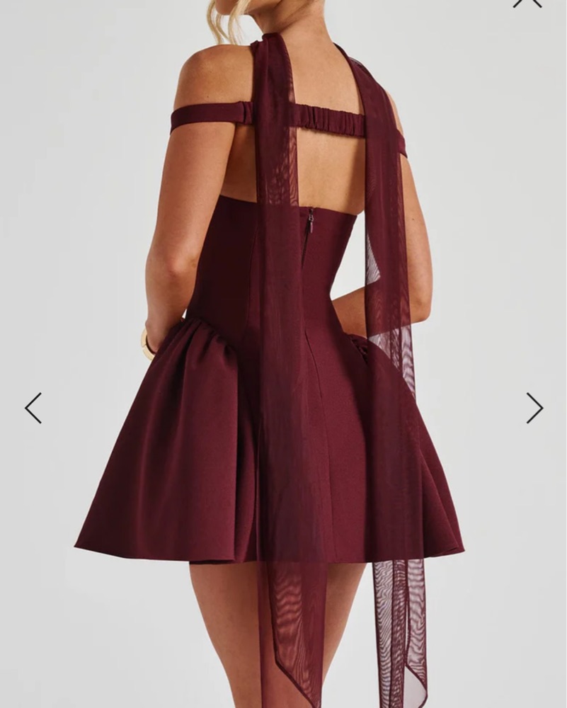 Deep Red Mini Dress With Scarf by Babyboo - Pickle
