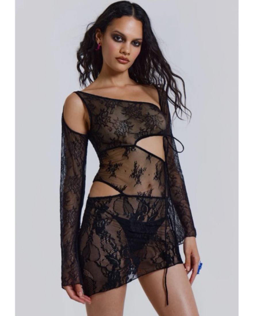 chinese dress ladies Madame Sheer Lace Mini Dress  edikted