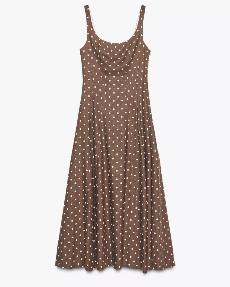 princess polly baby blue dress Reclaimed vintage midi dress with panels and ruffles in brown and blue  polka dot