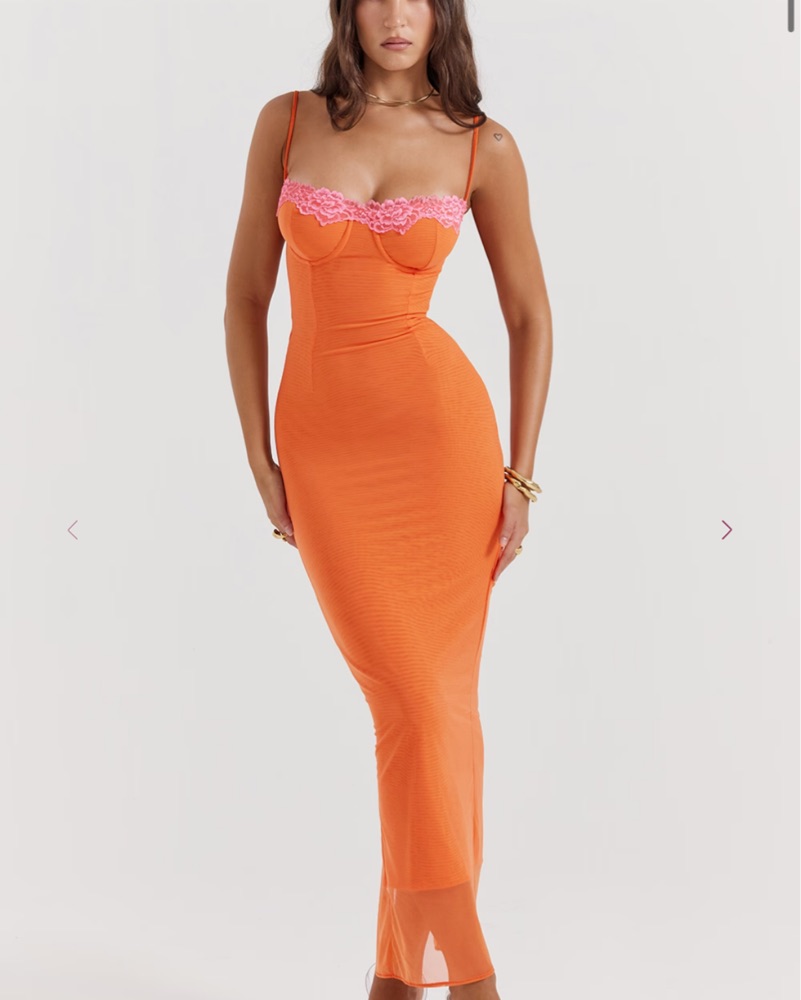 House Of CB Aiza Orange Lace Maxi Dress by House of CB - Pickle