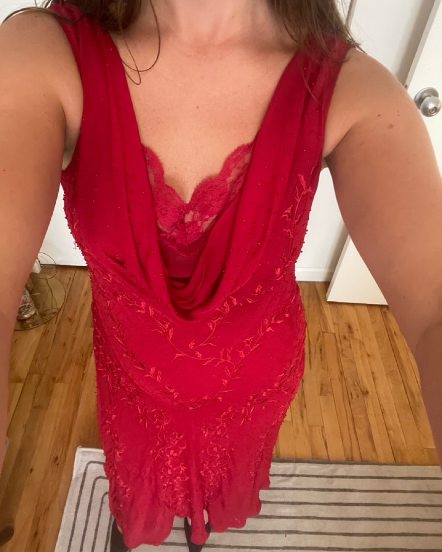 Vintage Beaded Red Slip Dress - Image 3