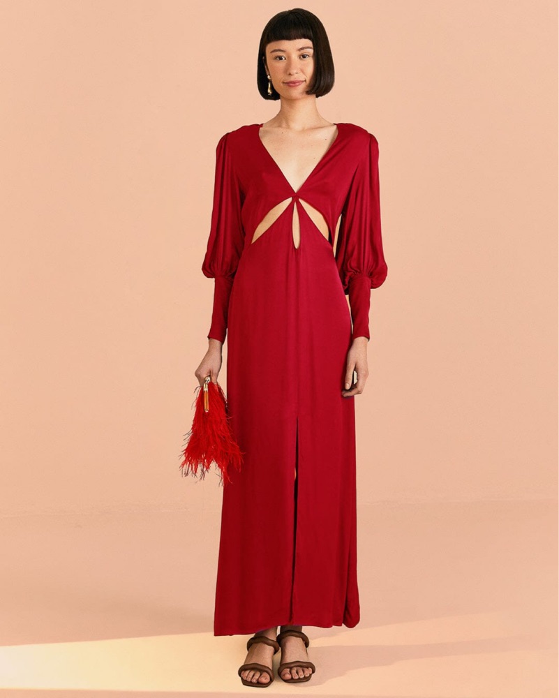 knee length dresses for ladies Kristyn Long Sleeve Midi Dress - Red