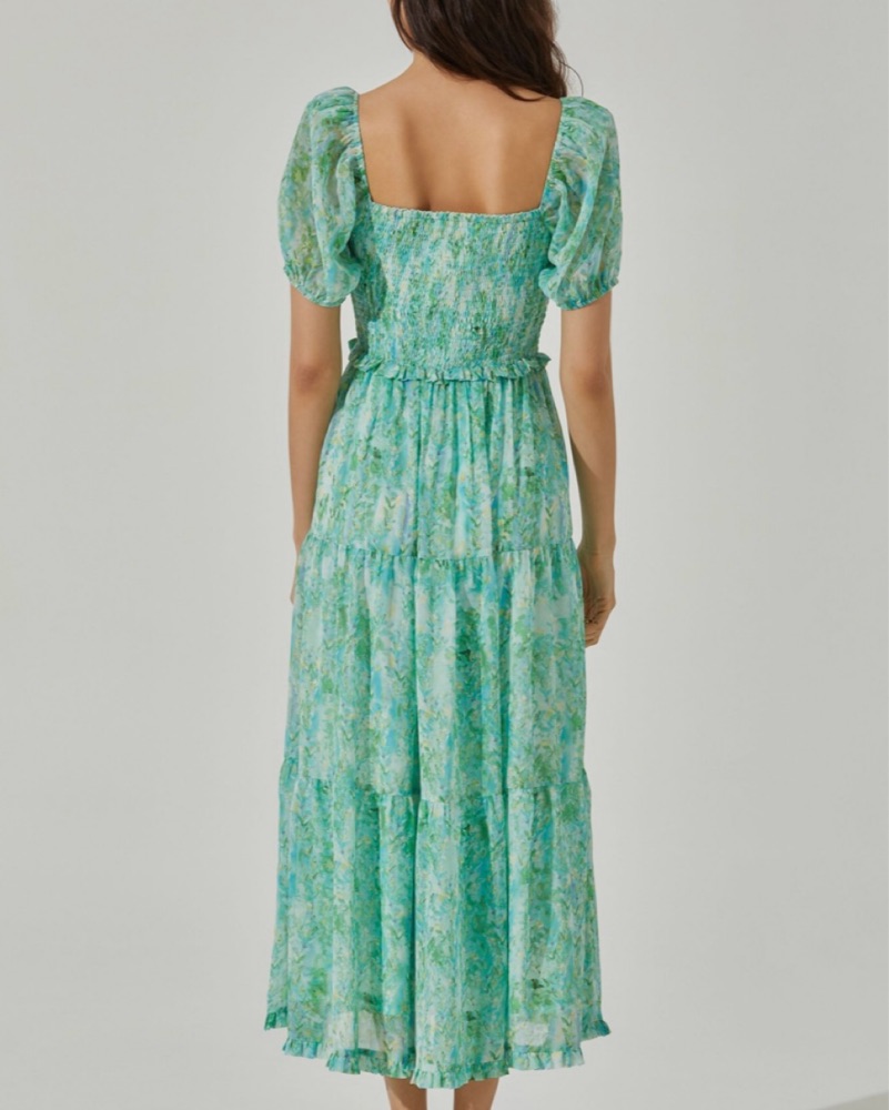 Bustier Puff Sleeve Midi Dress Color - Image 2