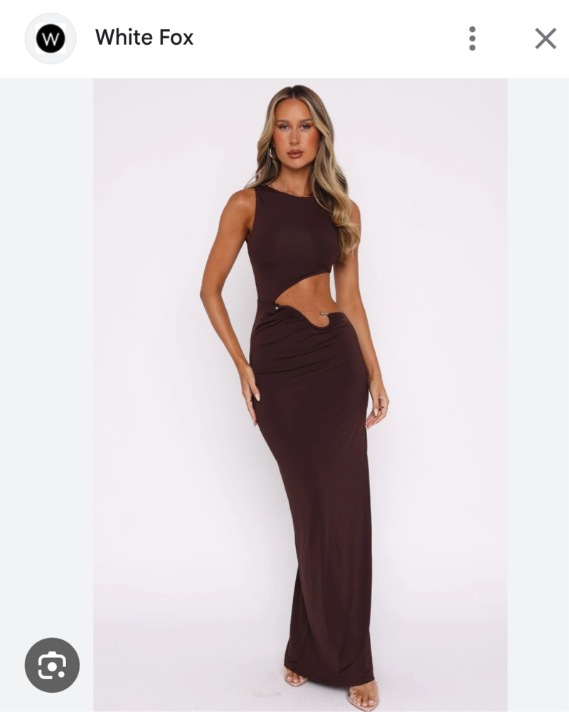 white fox brown dress White Fox Brown Halter Neck Lace Maxi Dress UK S – Reliked main image 1