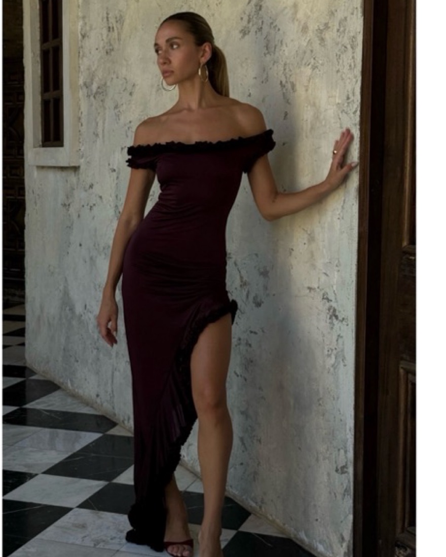 off the shoulder ruffle dress Rossi Off-Shoulder Double Ruffle Dress Blush XL main image 1