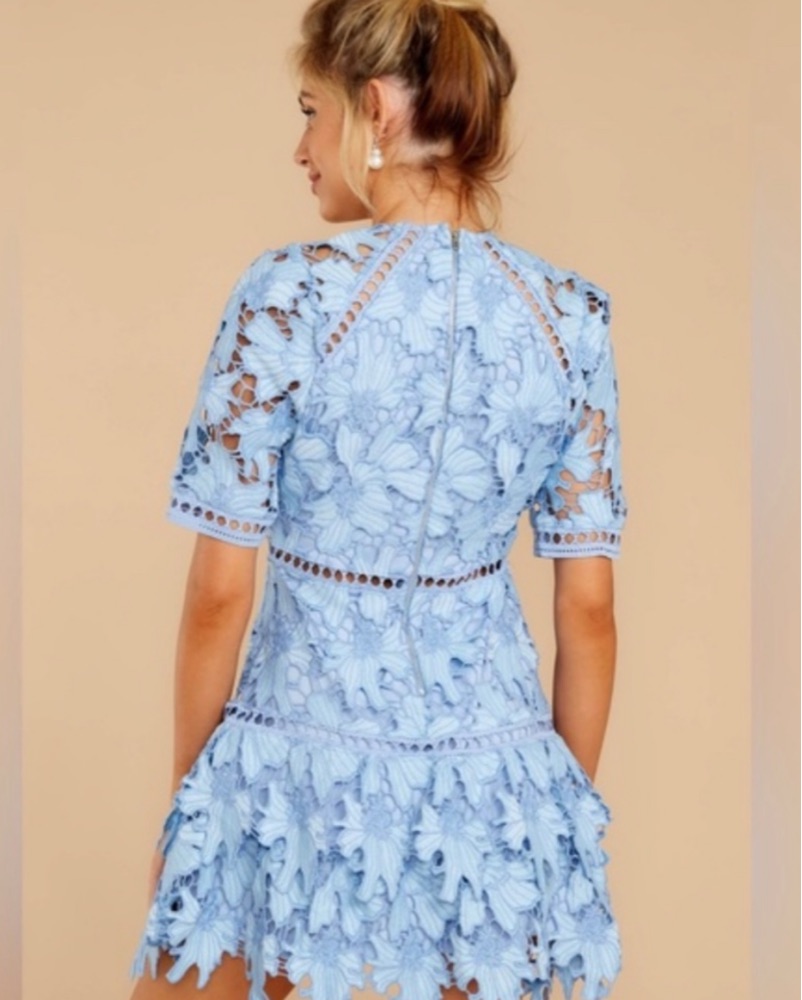 lace trim blue etched floral emmie mini dress White & Navy Embroidery Mimi Mini Dress main image 1