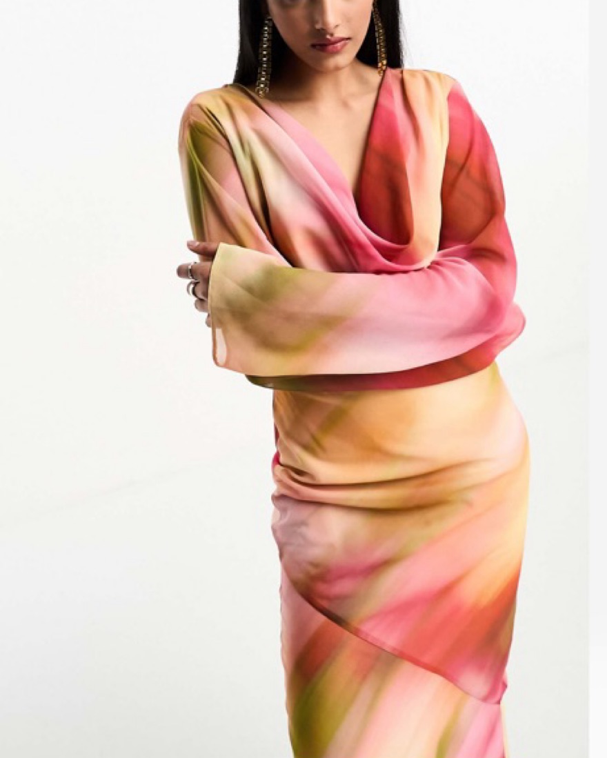 Cowl Neck Chiffon Marble Maxi Dress ASOS - Image 3