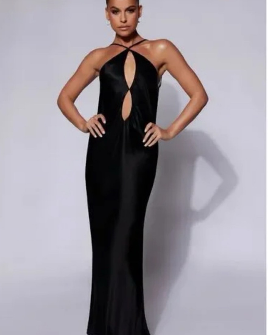 Meshki Lucia Satin Cutout Maxi Dress by Meshki - Pickle