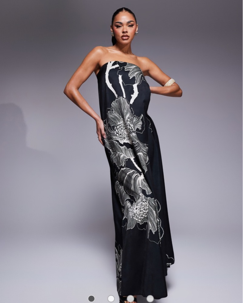 Satin Maxi Dress In Black Floral by Asos Design - Pickle
