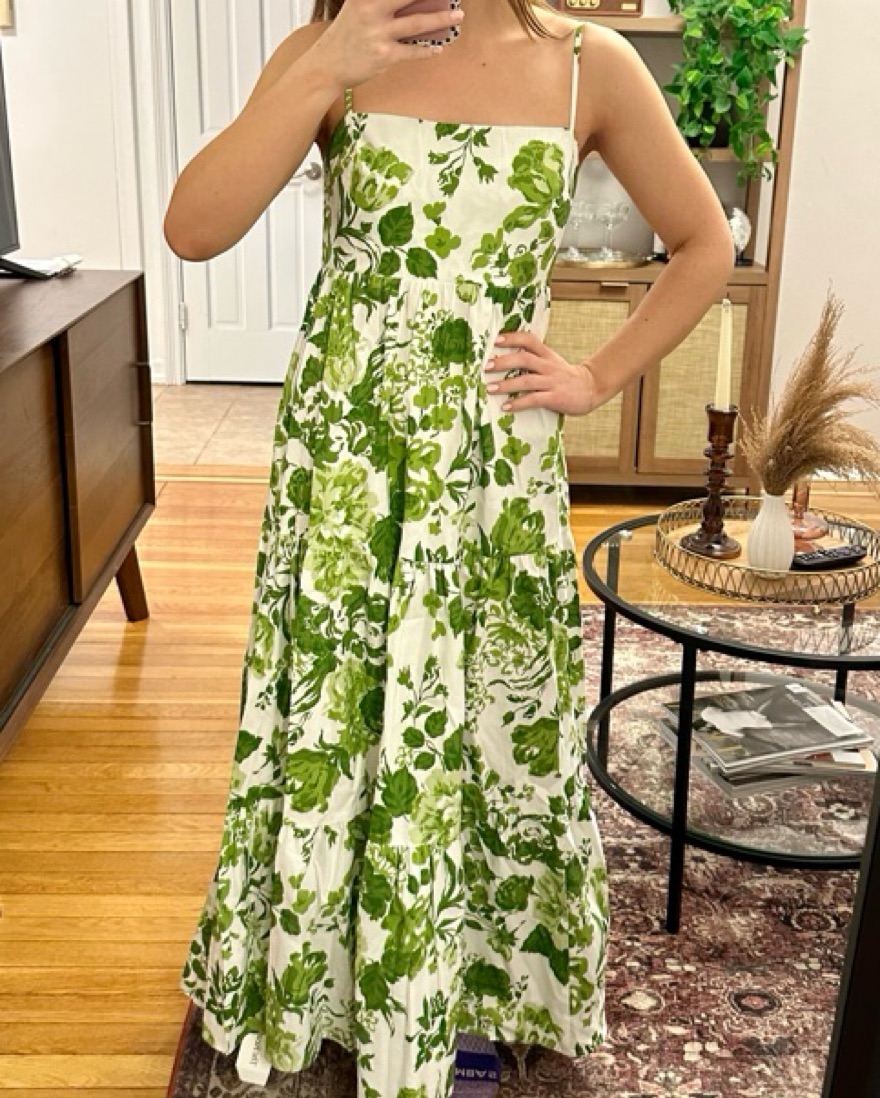 green emerald velvet dress Slow Sundays Olive Green Floral Print Cotton Maxi Shirt Dress main image 0