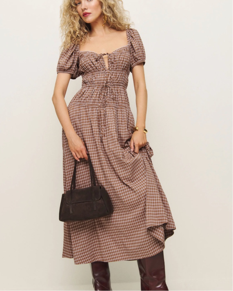 reformation brown gingham dress Peanuts Snoopy & Charlie Brown Long Hooded Cardigan main image 0