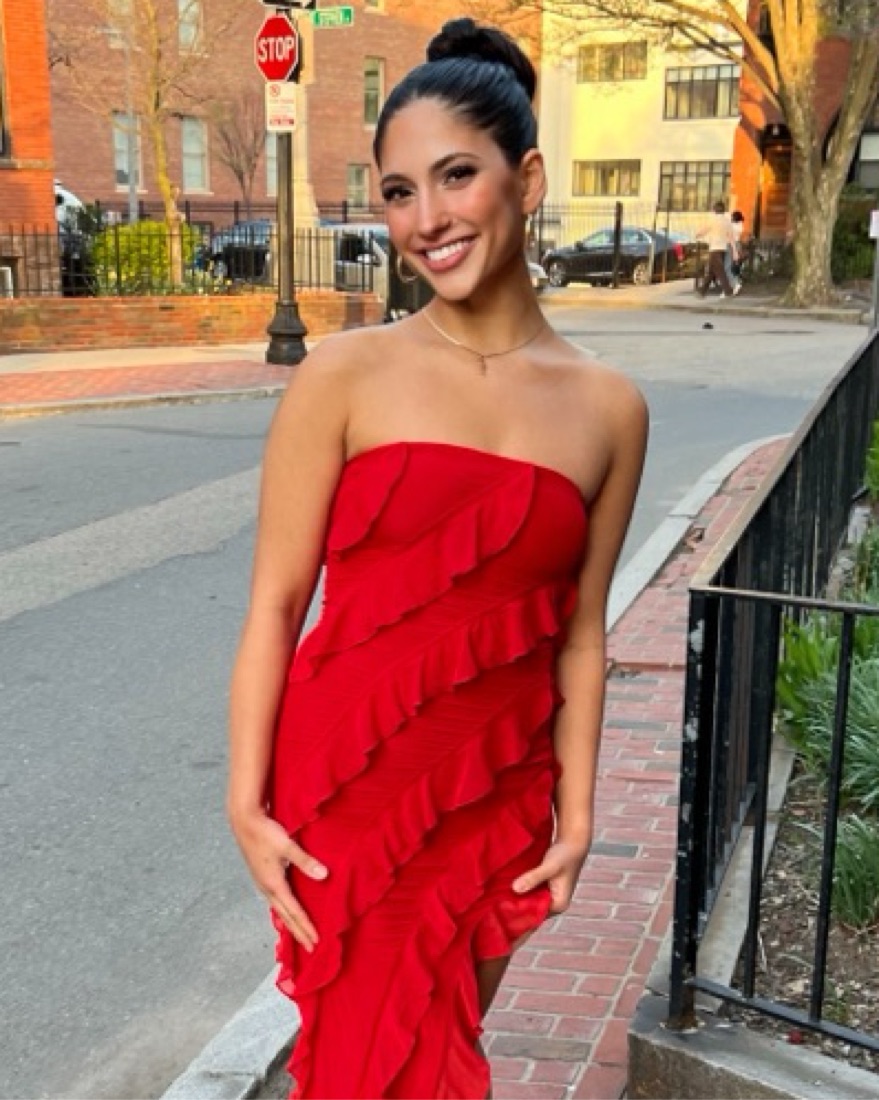 open lace back dress Oh Polly Domblans Embellished Frill Mini Dress in Red
