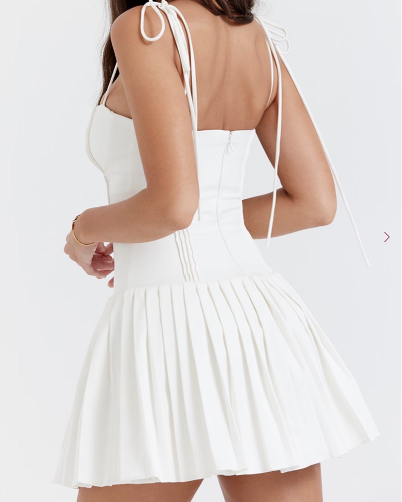 strapless open back dress Pleats and Flare Stretchy Linen Mini Dress