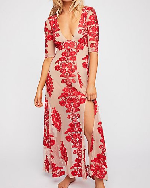 Lace Plunging Neckline Open Back Gown - Image 1