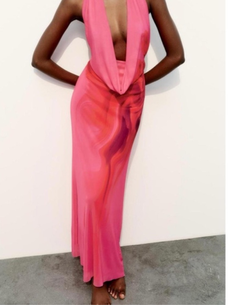 open lace back dress Flowers by Zoe Cinch Waist Dress - Neon Pink L main image 1