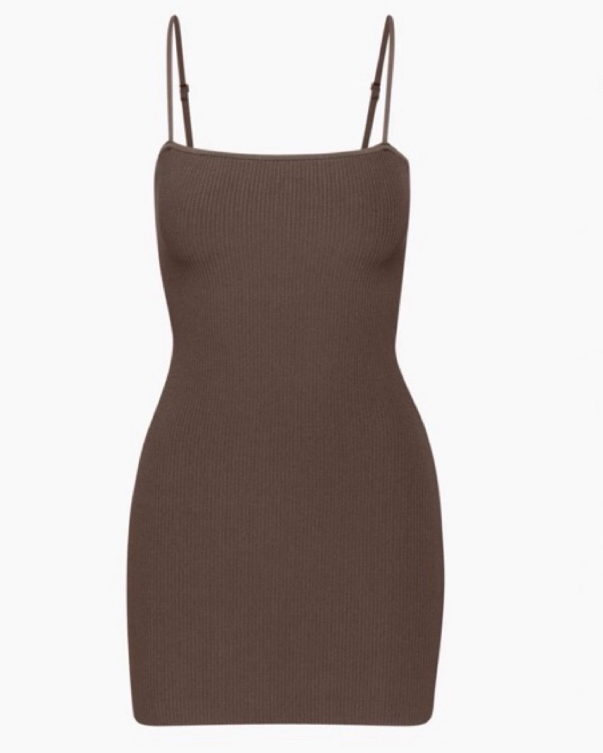 mauve knit dress Ribbed Knit U-Neck Dress in Mauve Grey S