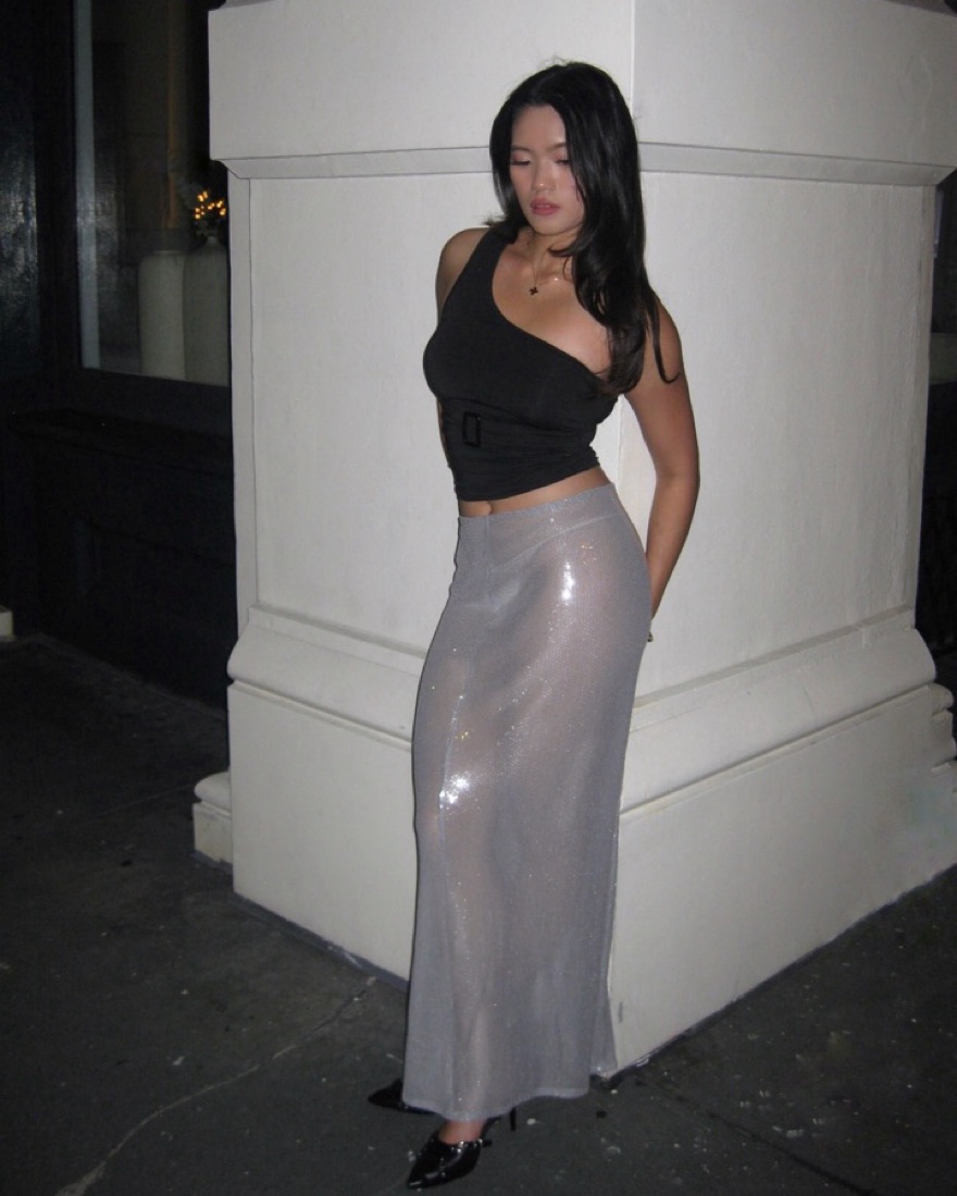 Edikted Riki Sheer Sequin Maxi Skirt - Image 1