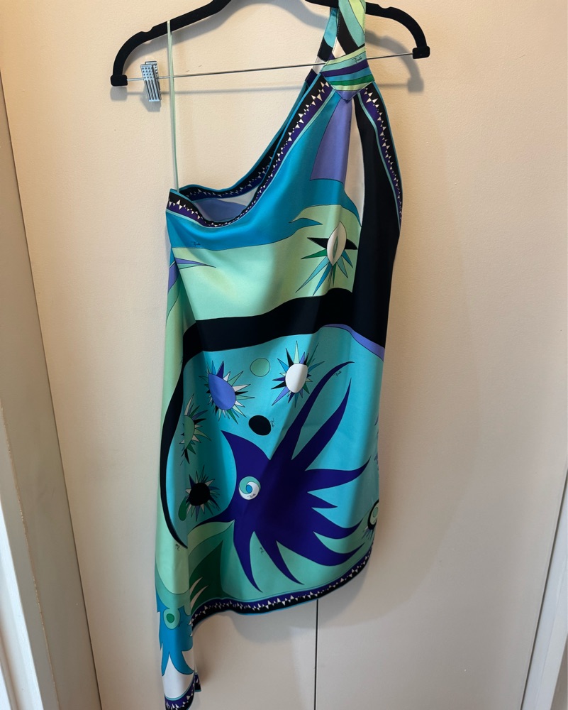 pucci asymmetric dress Pucci - Labirinto Print Silk Twill Dress - Size: 42 - Turquoise