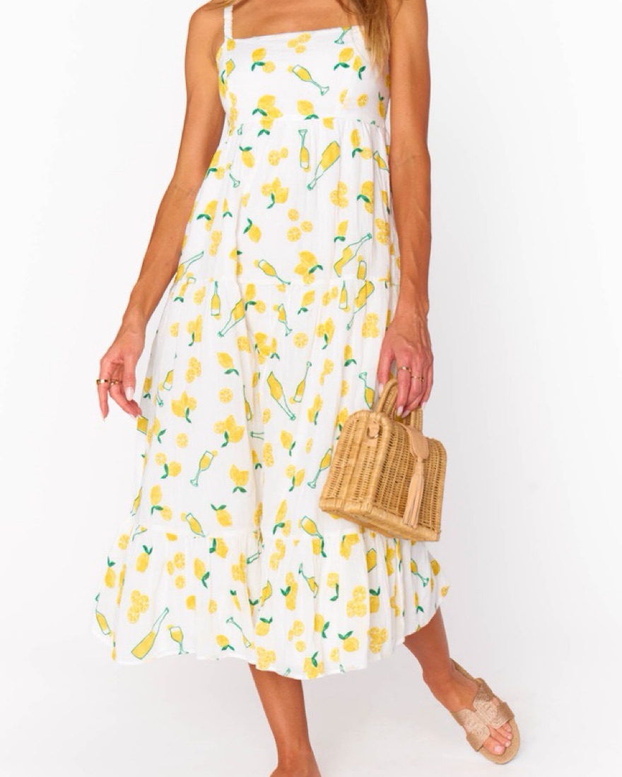 Whimsical Lemon Print Midi Dress - Image 2