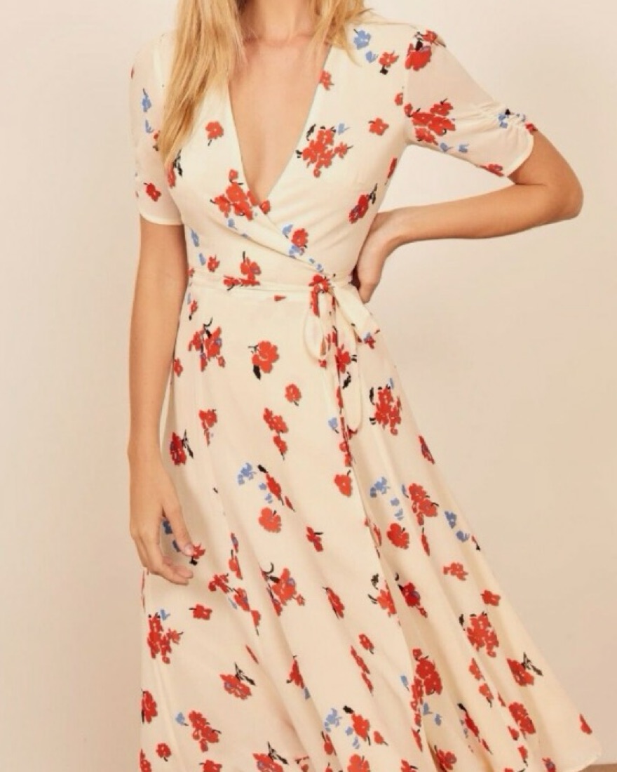 fitted lace wedding dress Ivory & Red Floral Midi Dress - All Dresses main image 1