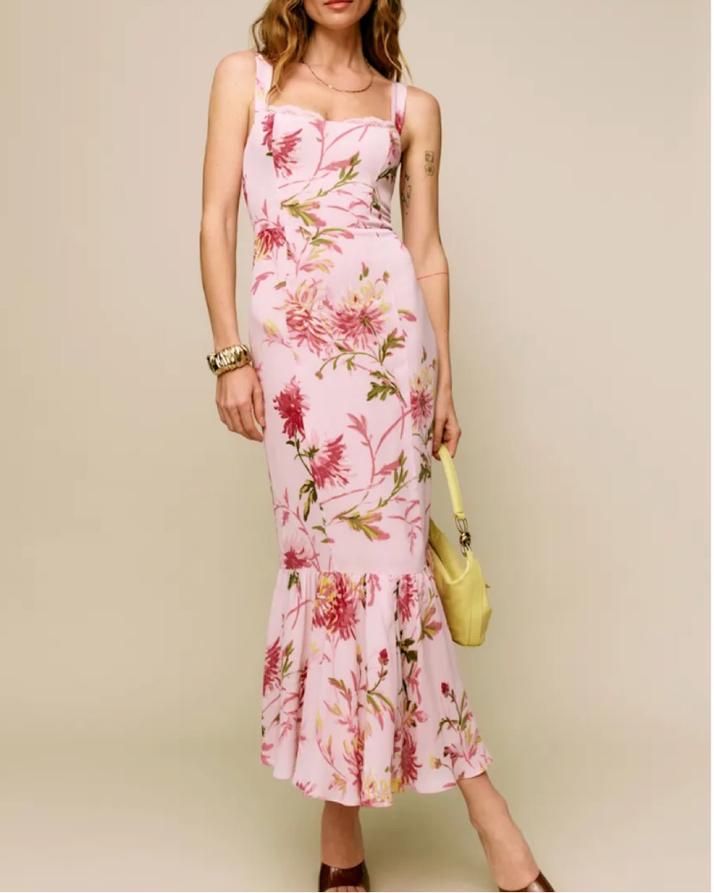 Robe Midi Flynn Skye Faith Imprimé Roses éparpillées - Taille S, Neuf Avec étiquettes, Style Reformation