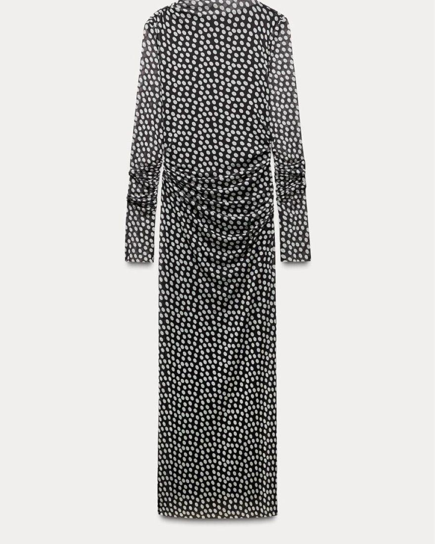 chinese dress ladies ZARA. Long black dress with white polka dots. TM – Hibuy market main image 1