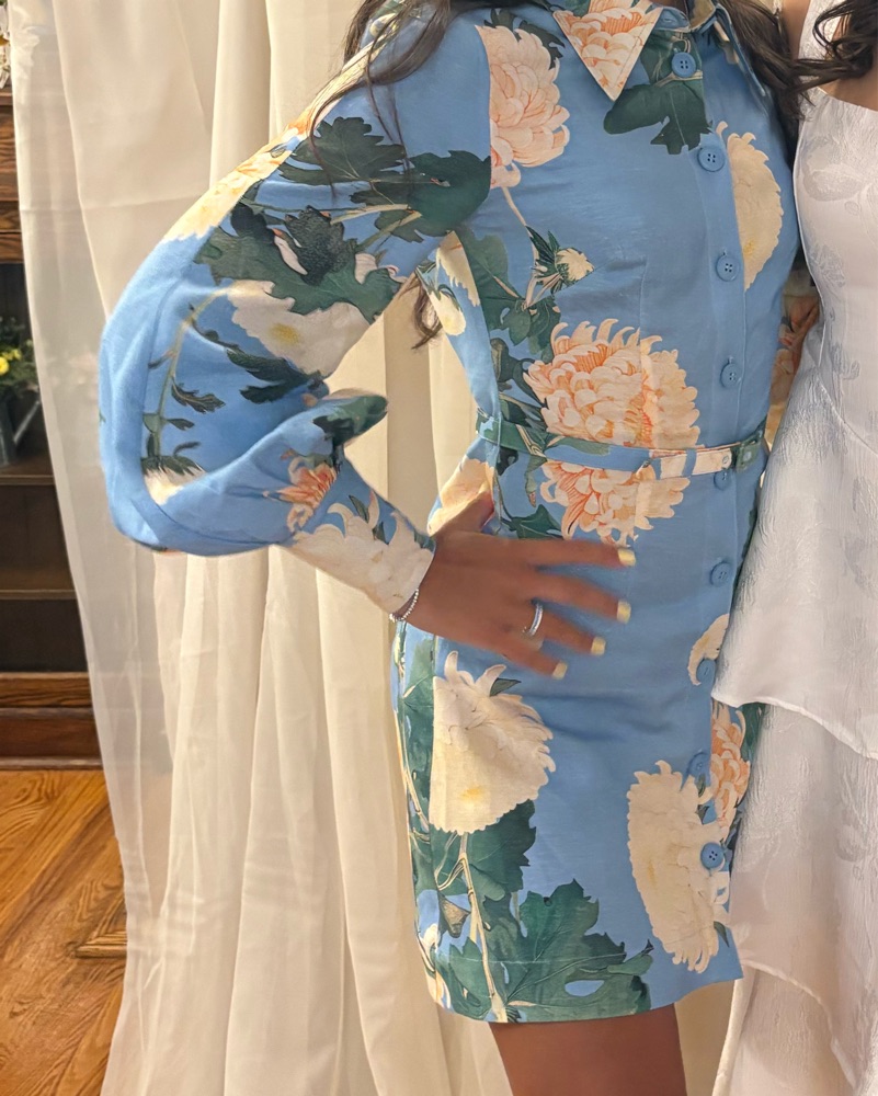 chinese dress ladies Luminous Linen Mini Dress - Hydrangea in Cornflower Blue