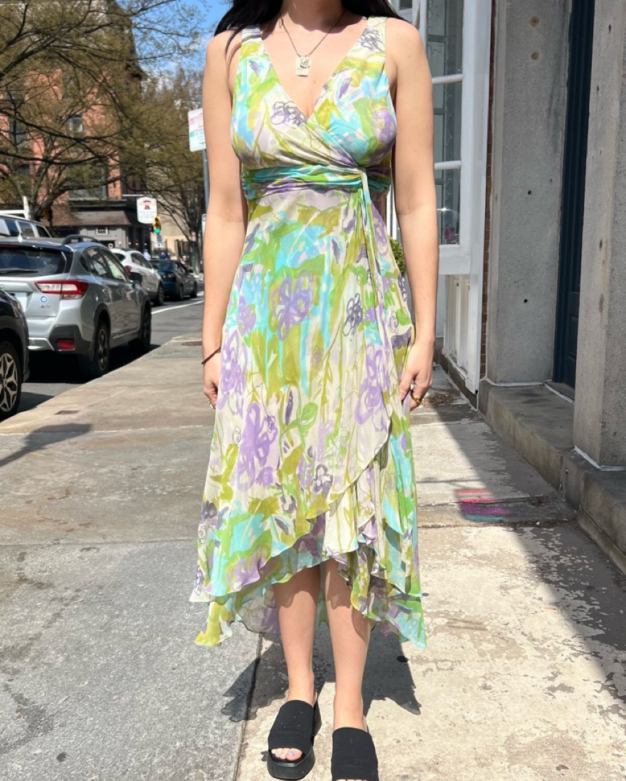 Vintage Silk Floral Midi Dress  - Image 1