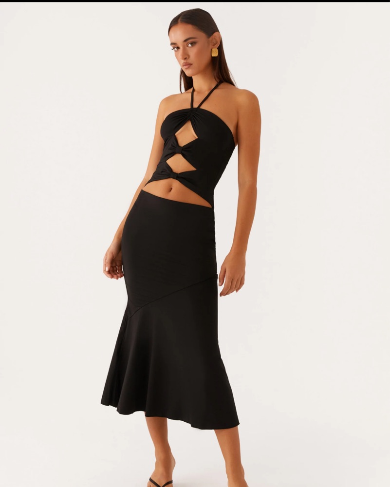 black cutout midi dress Reina Cut Out Bodycon Midi Dress in Black main image 1