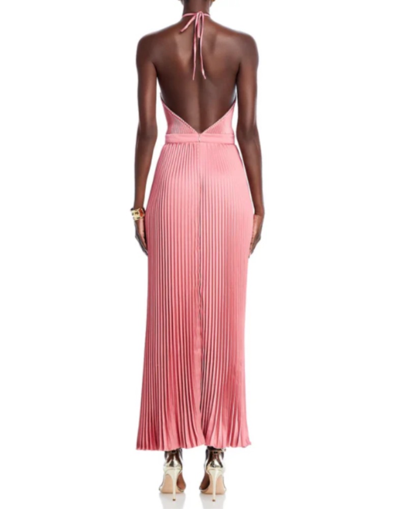 L'idee Pink Pleated Halter Long Gown by L'idee - Pickle