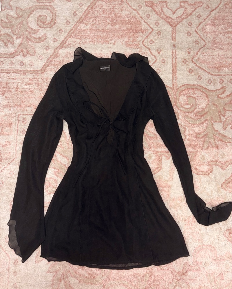 formal black dress plus size La Femme Long Sleeve Sequin Plus Size Dress with Slit - Black