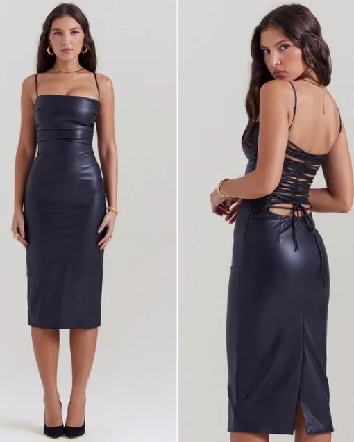 sachin and babi light blue dress Clothing : Midi Dresses : 'Jalena' Mulberry Vegan Leather Lace Back Dress main image 1