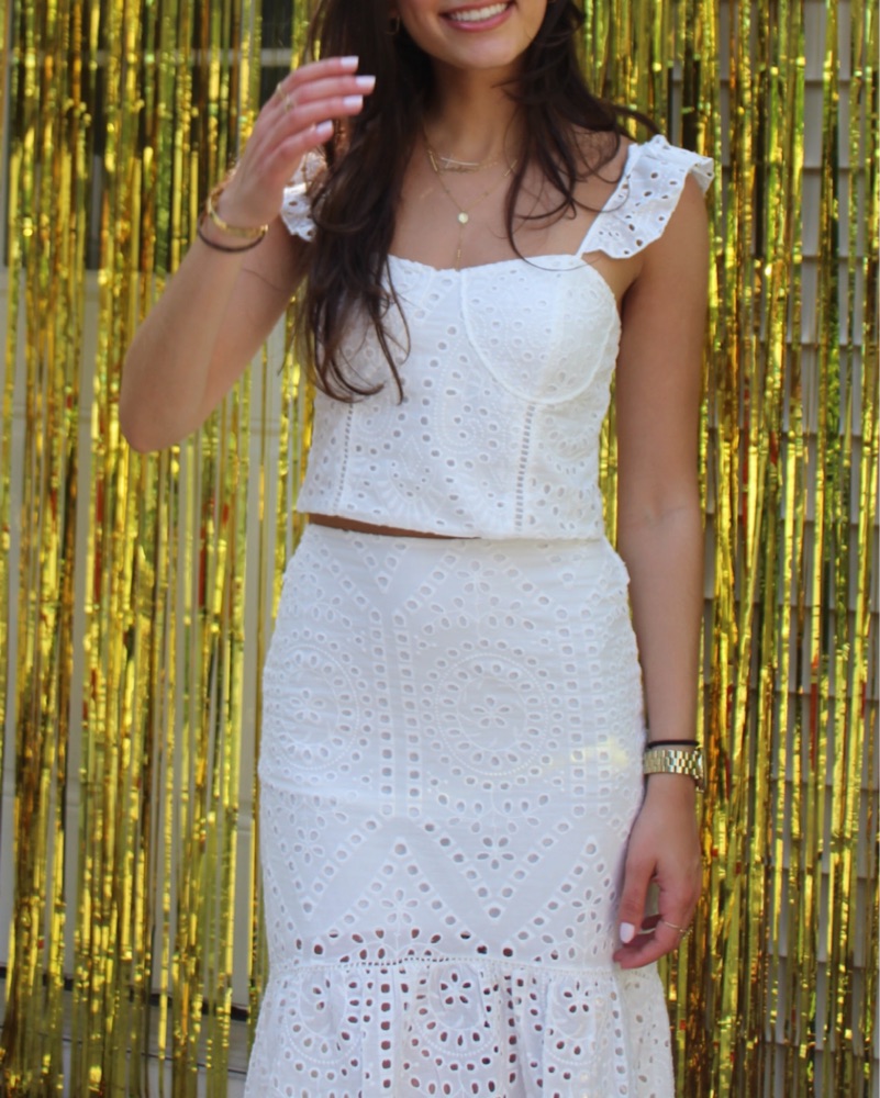 White Eyelet Skirt Set - Image 2