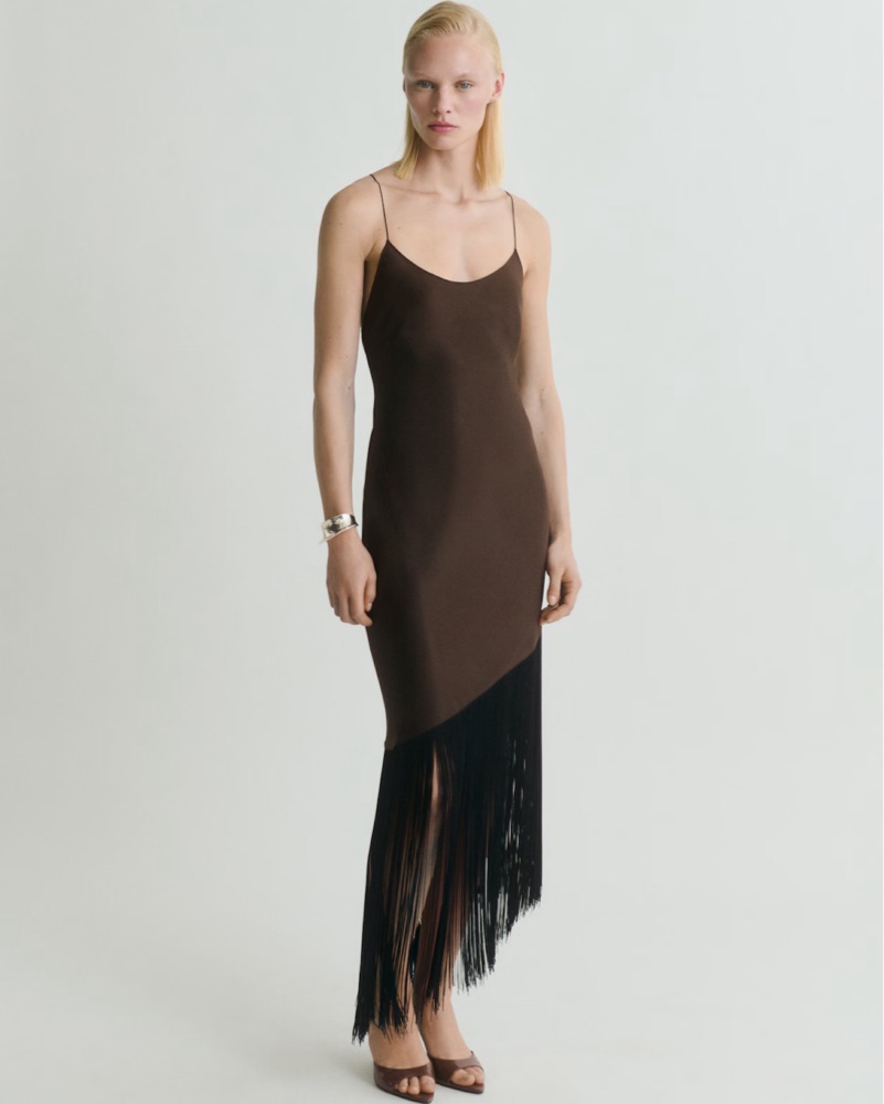 Brown Fringed Midi Dress by Mango - Pickle